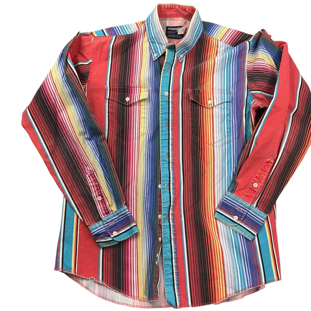 Wrangler Shirt Mens XL Tail Red Blue Stripe Brushhopper Cowboy Cut Vibrant
